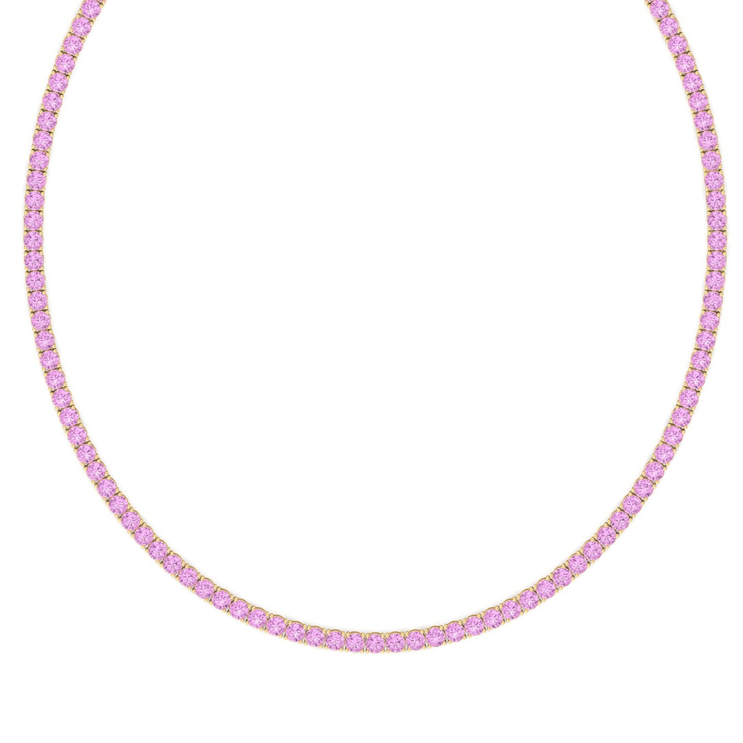 Natural Pink Sapphire Tennis Necklace-14K Rose Gold