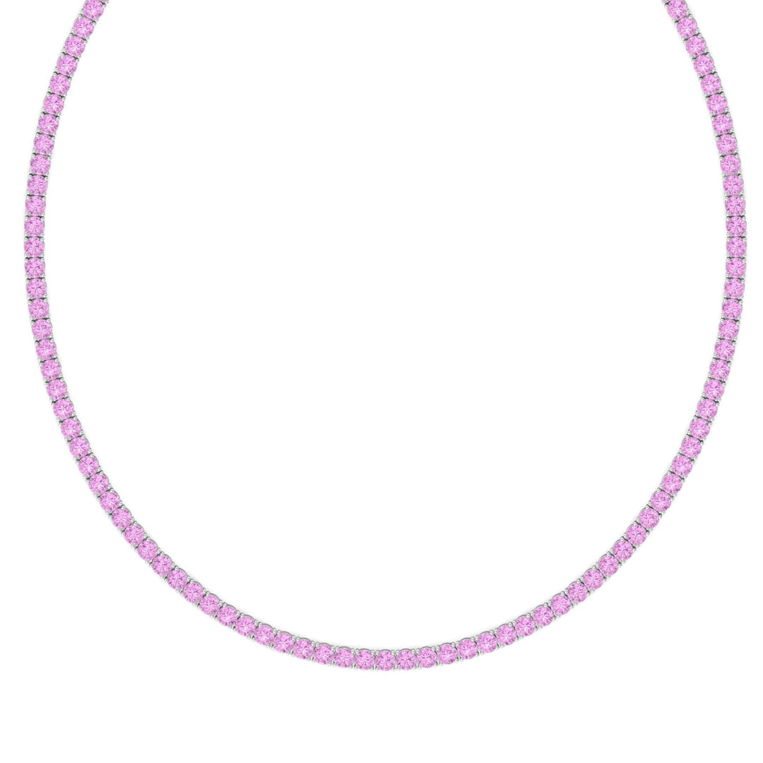 Natural Pink Sapphire Tennis Necklace-14K White Gold 