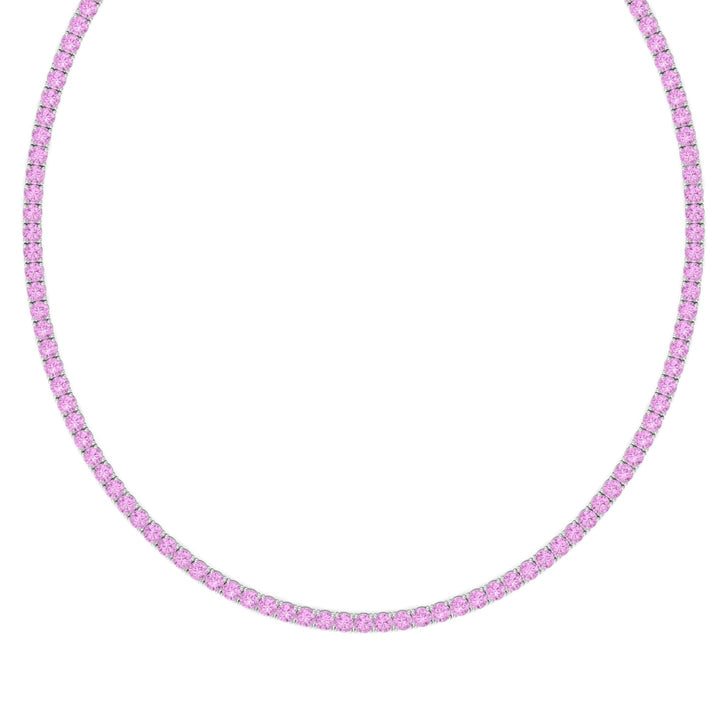 Natural Pink Sapphire Tennis Necklace-14K White Gold 
