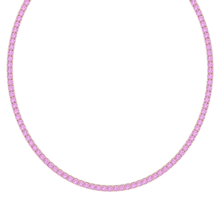 Natural Pink Sapphire Tennis Necklace-14K Yellow Gold
