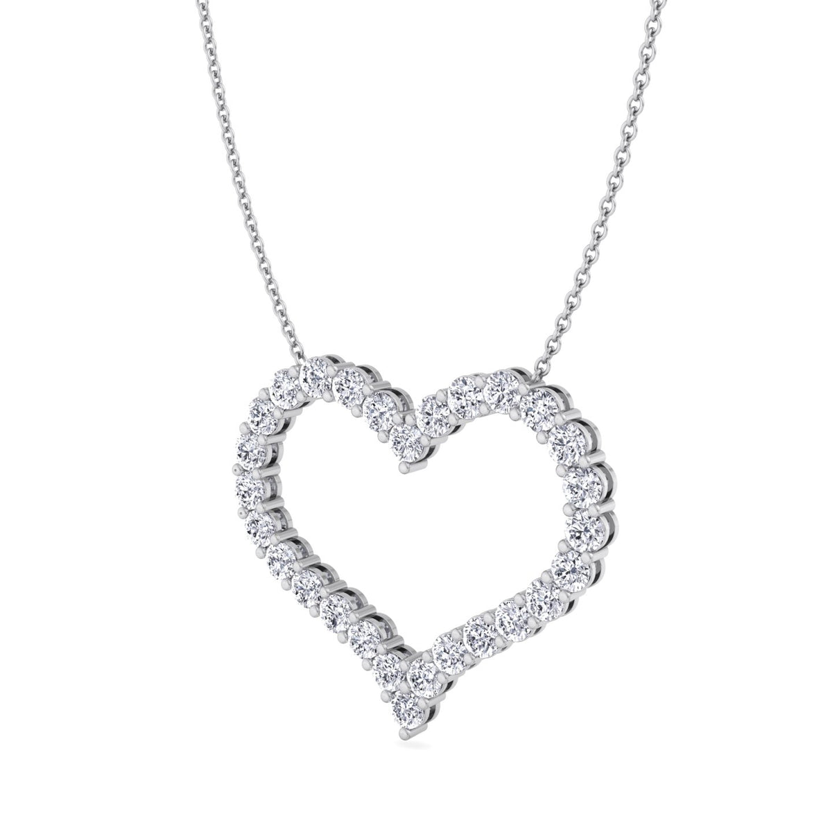 Open Heart Diamond Pendant Necklace, Angled