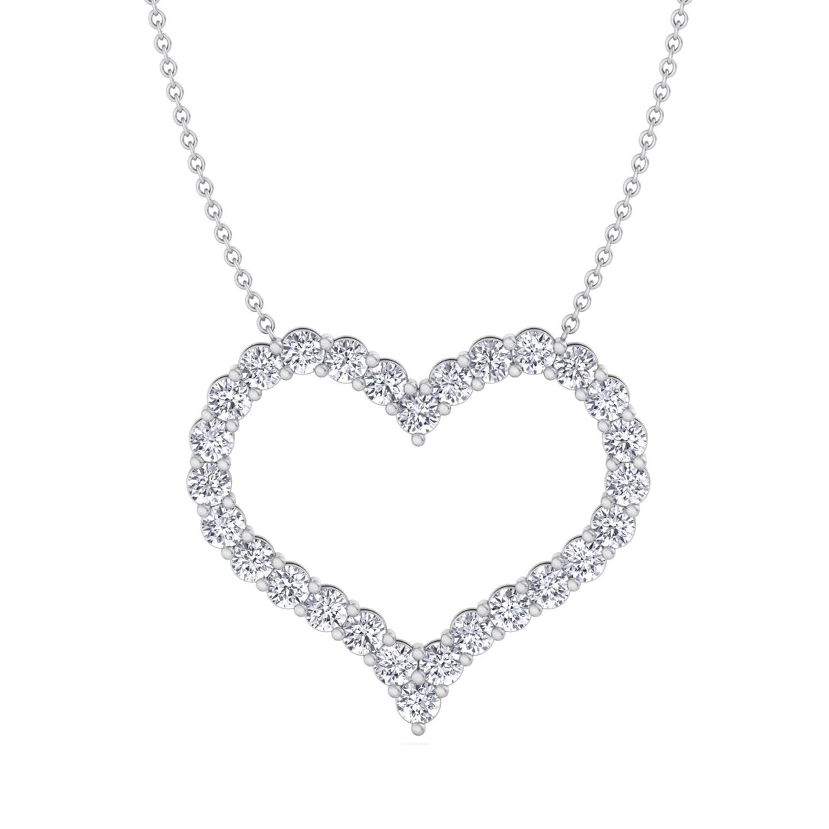 Open Heart Diamond Pendant Necklace, Close Up