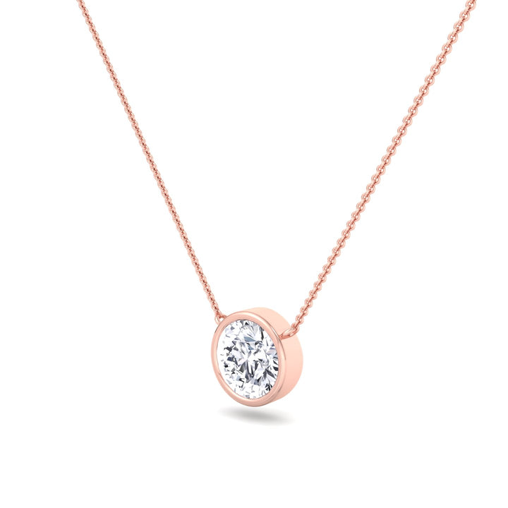 Orah-Bezel Set Round Diamond Pendant, Rose Gold, Tilted