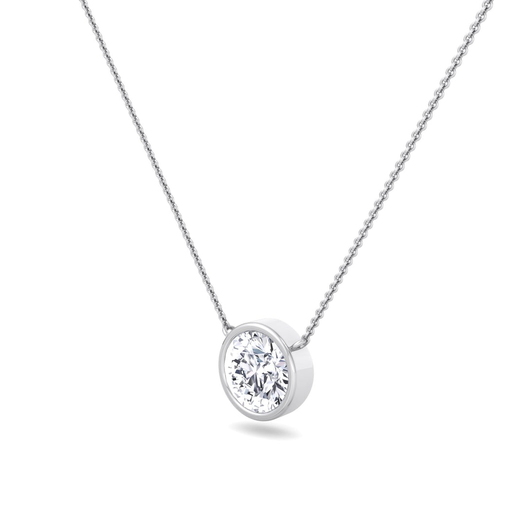 Orah-Bezel Set Round Diamond Pendant, White Gold, Tilted