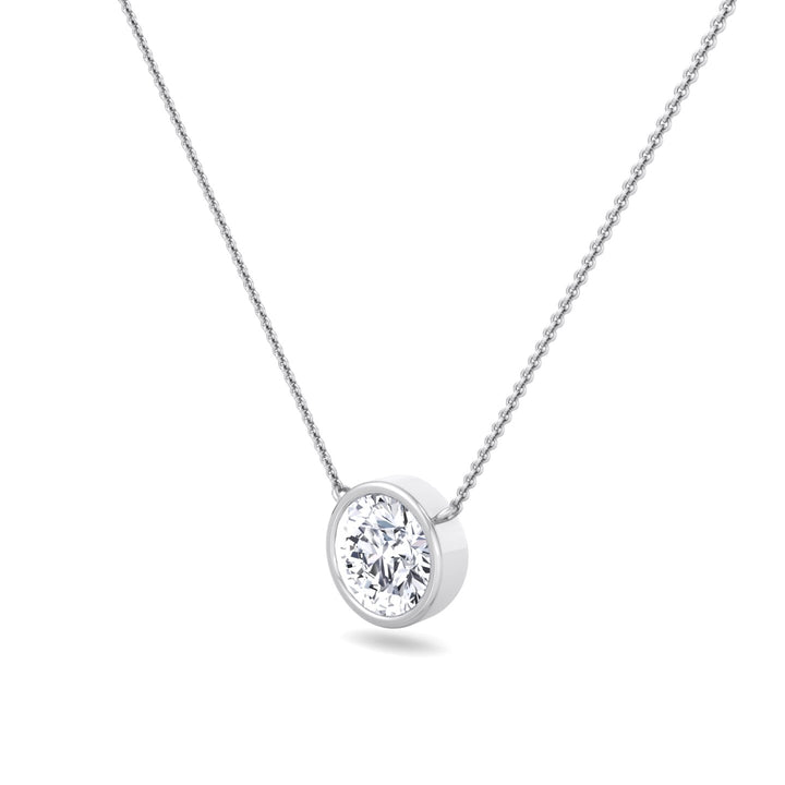 Orah-Bezel Set Round Diamond Pendant, White Gold, Tilted