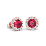 Tavo - Round Cut Ruby & Diamond Halo Earrings - Gem Jewelers Co
