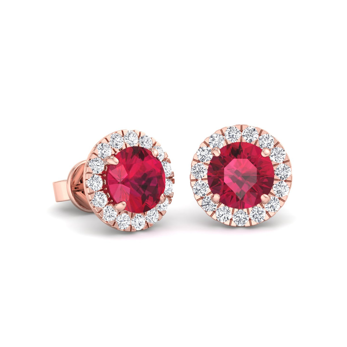 Tavo - Round Cut Ruby & Diamond Halo Earrings - Gem Jewelers Co