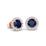 Tiber - Round Cut Blue Sapphire & Diamond Halo Earrings - Gem Jewelers Co