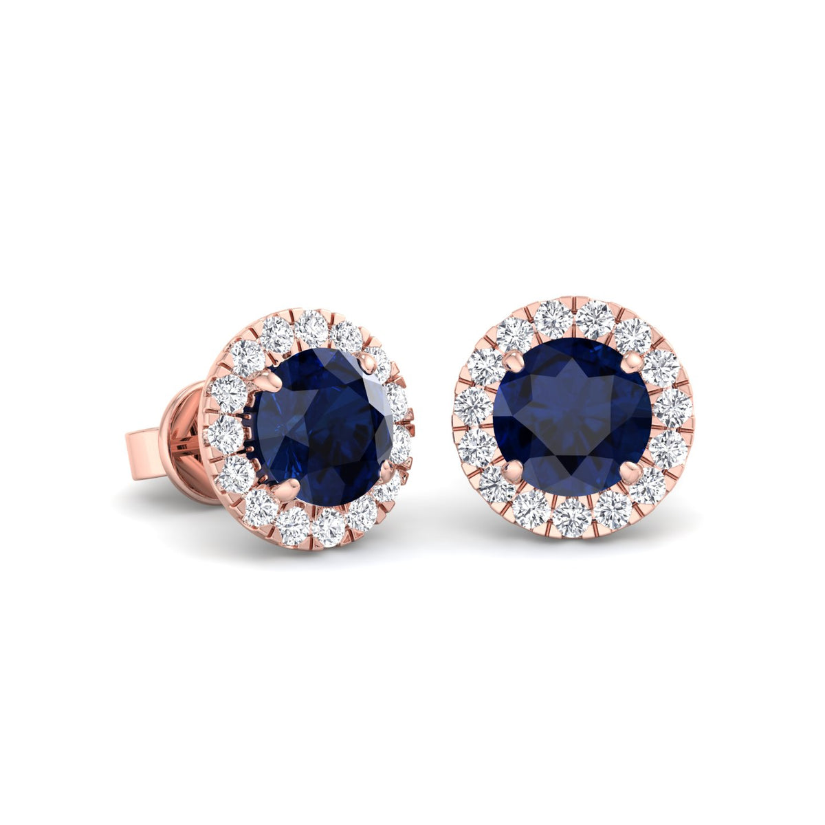 Tiber - Round Cut Blue Sapphire & Diamond Halo Earrings - Gem Jewelers Co