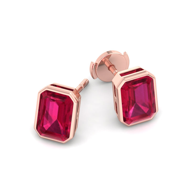 Cilie - Emerald Cut Ruby Bezel Set Earrings