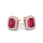 Fuoco - Emerald Cut Ruby and Diamond Halo Earrings - Gem Jewelers Co