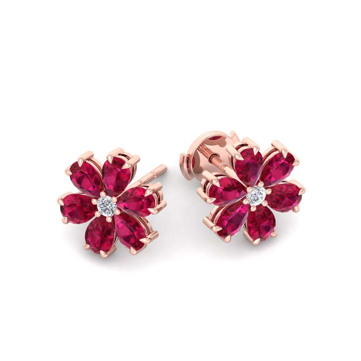 Otta - Pear Shaped Ruby & Diamond Cluster Earrings - Gem Jewelers Co