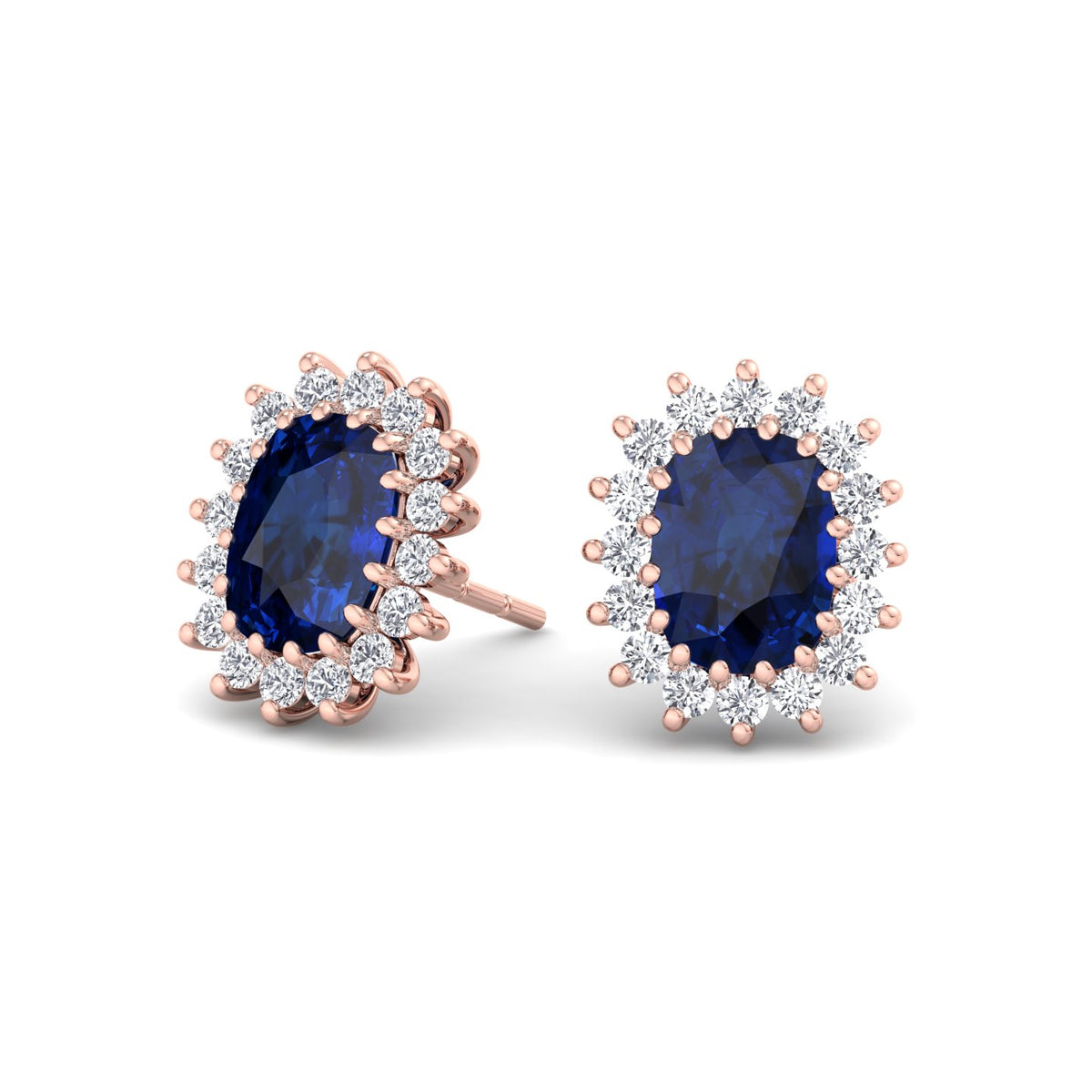 Cielo - Oval Cut Sapphire and Diamond Halo Flower Style Earrings - Gem Jewelers Co