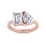 Evie - Emerald & Pear Shape Diamond Engagement Ring With Pave Band - Gem Jewelers Co