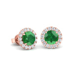 Safo - Round Cut Emerald & Diamond Halo Earrings - Gem Jewelers Co