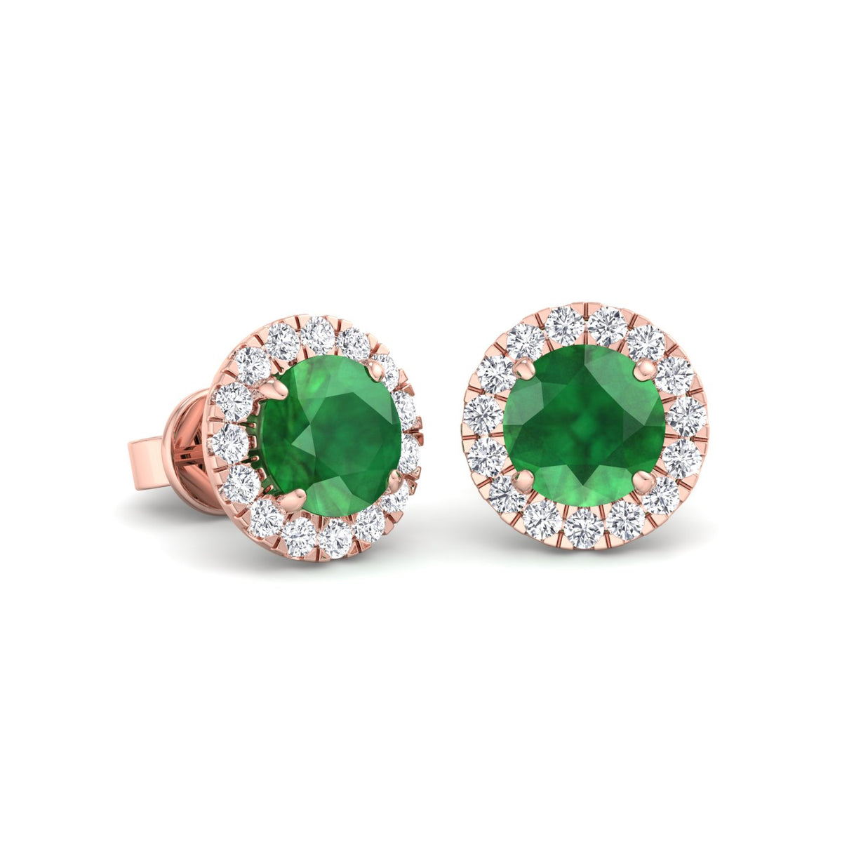 Safo - Round Cut Emerald & Diamond Halo Earrings - Gem Jewelers Co