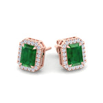 Genio - Emerald Cut Green Emerald Diamond Halo Earrings - Gem Jewelers Co
