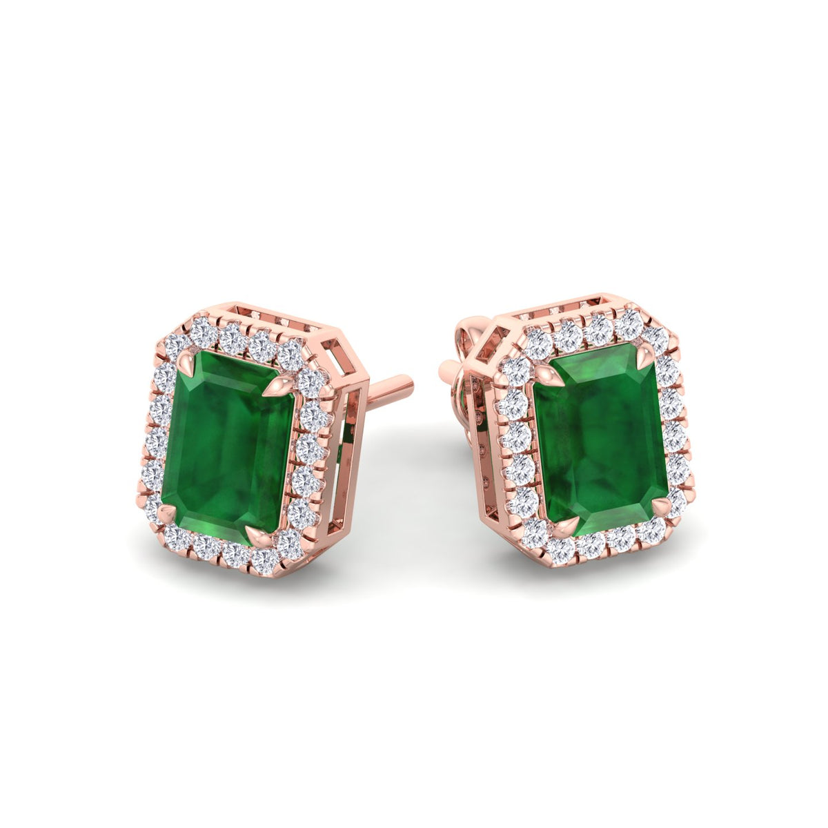 Genio - Emerald Cut Green Emerald Diamond Halo Earrings - Gem Jewelers Co