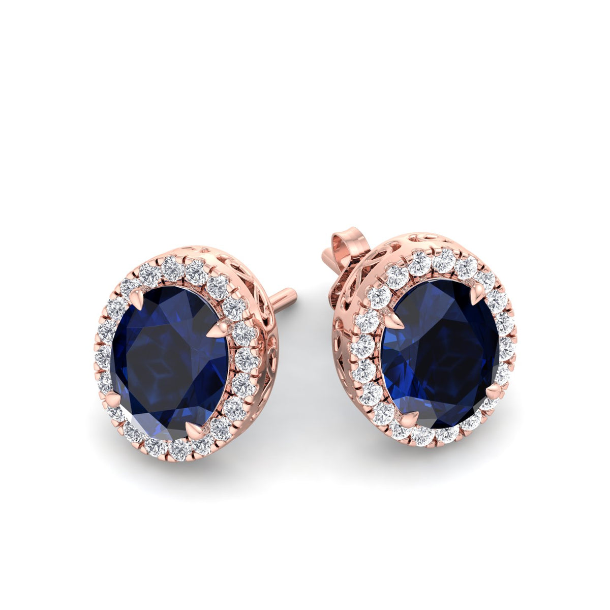 Acqua - Oval Cut Sapphire and Diamond Halo Earrings - Gem Jewelers Co