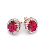 Cora - Oval Cut Ruby and Diamond Halo Earrings - Gem Jewelers Co