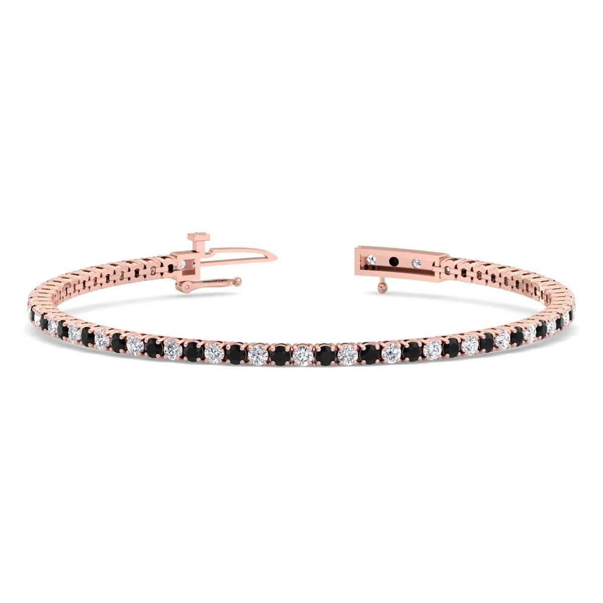 Round cut natural black and white diamond tennis bracelet 14K solid gold