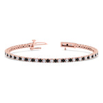 Round cut natural black and white diamond tennis bracelet 14K solid gold