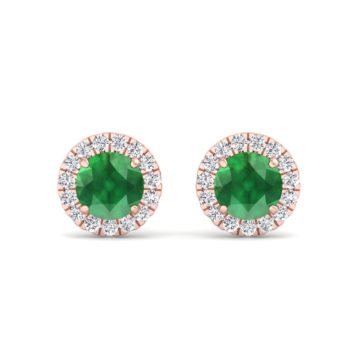 Safo - Round Cut Emerald & Diamond Halo Earrings - Gem Jewelers Co