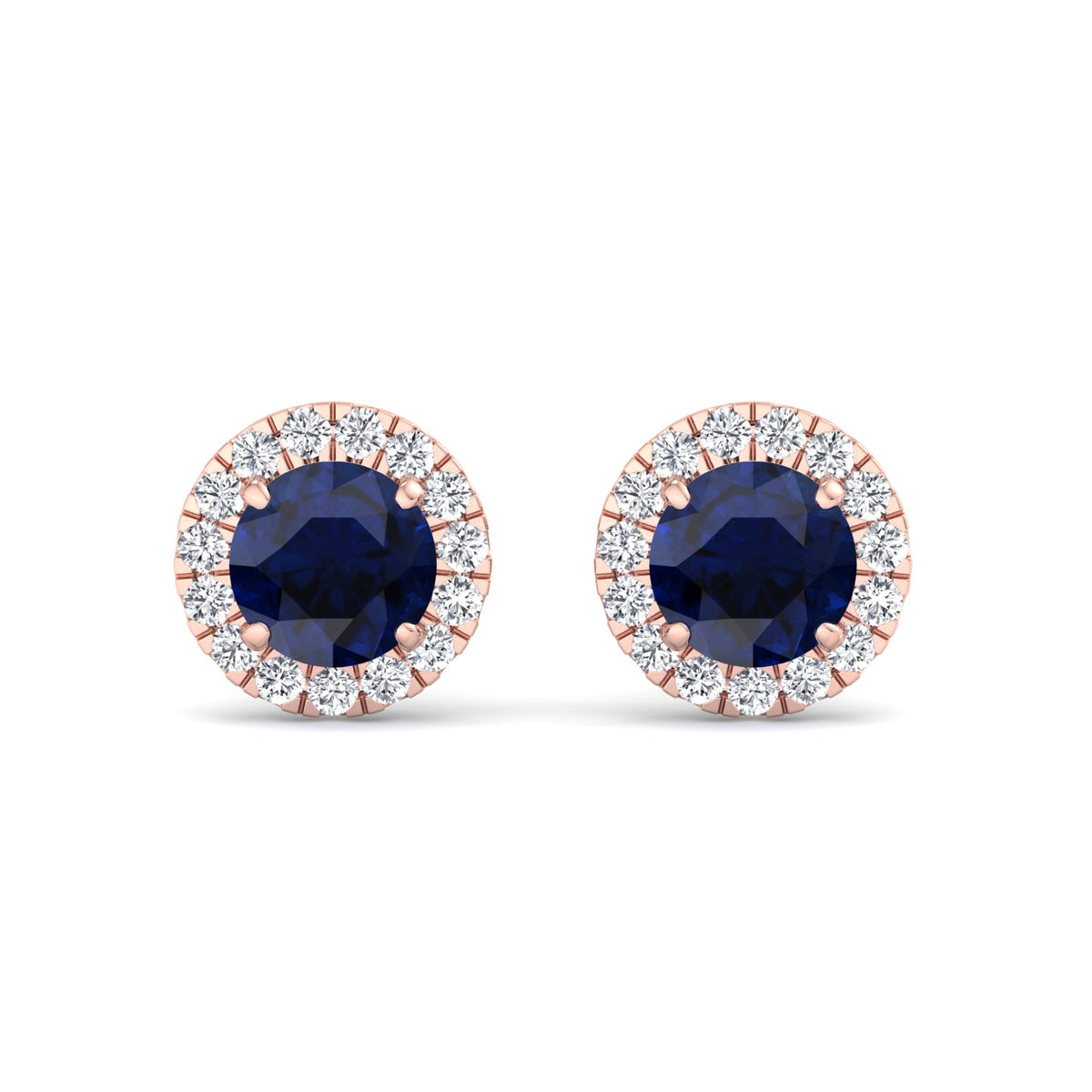 Tiber - Round Cut Blue Sapphire & Diamond Halo Earrings - Gem Jewelers Co