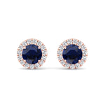 Tiber - Round Cut Blue Sapphire & Diamond Halo Earrings - Gem Jewelers Co