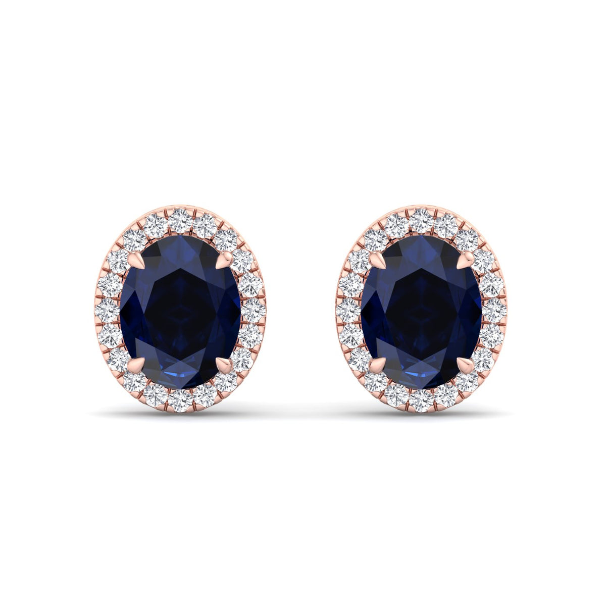 Acqua - Oval Cut Sapphire and Diamond Halo Earrings - Gem Jewelers Co