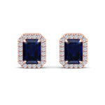 Calcolo - Emerald Cut Sapphire and Diamond Halo Earrings - Gem Jewelers Co