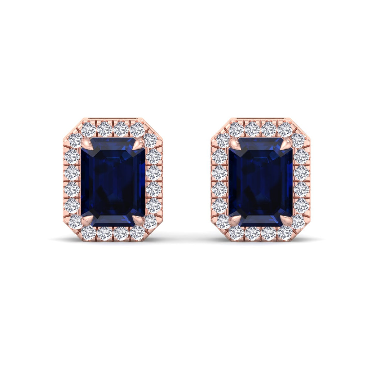 Calcolo - Emerald Cut Sapphire and Diamond Halo Earrings - Gem Jewelers Co