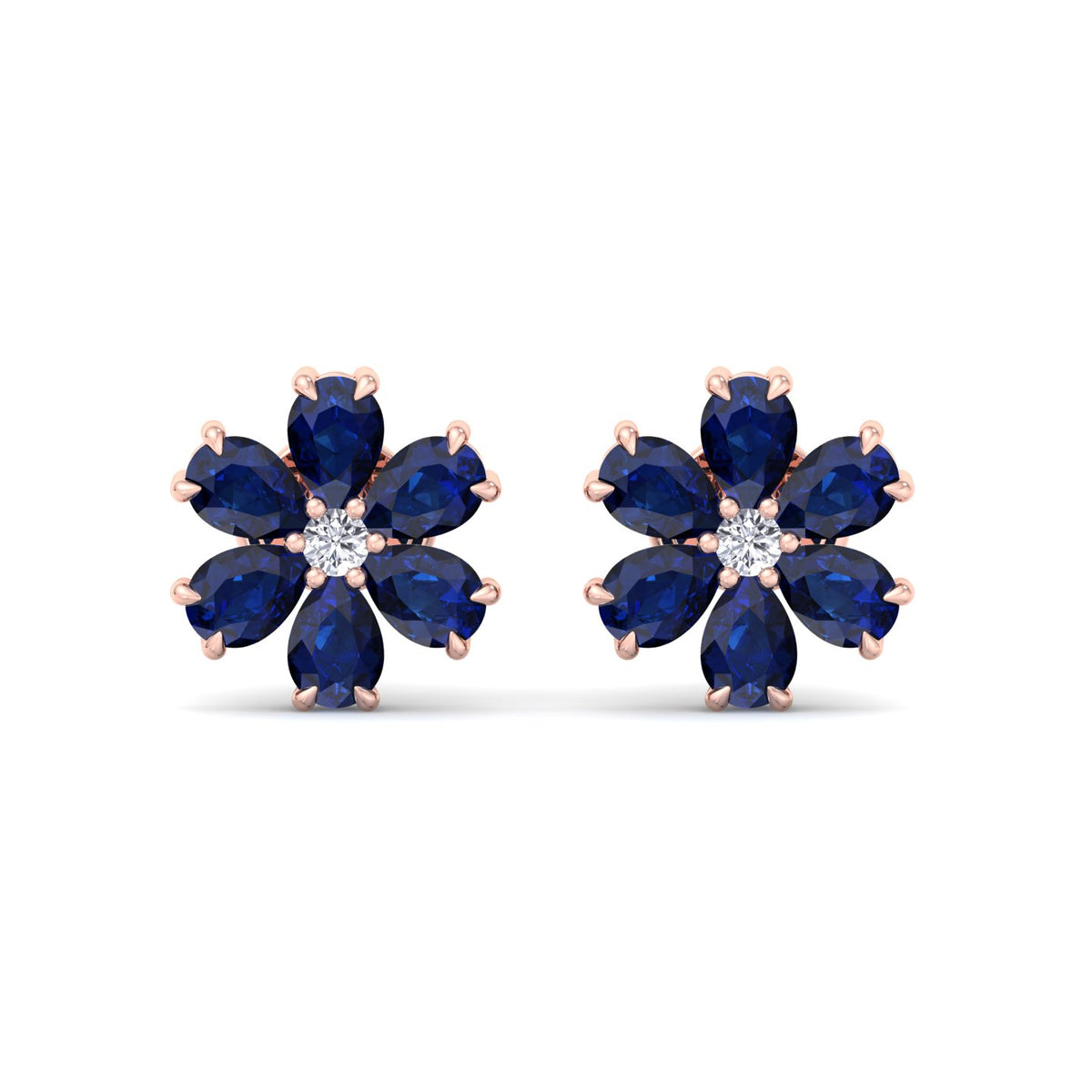 Fiore - Pear Shaped Sapphire & Diamond Cluster Earrings - Gem Jewelers Co