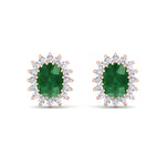 Pino - Oval Cut Emerald and Diamond Halo Flower Style Earrings - Gem Jewelers Co