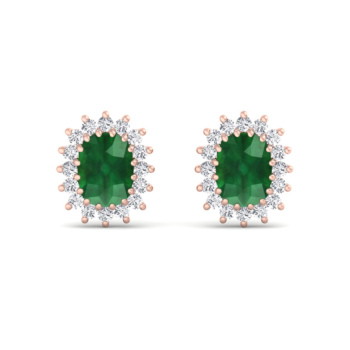 Pino - Oval Cut Emerald and Diamond Halo Flower Style Earrings - Gem Jewelers Co