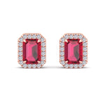 Fuoco - Emerald Cut Ruby and Diamond Halo Earrings - Gem Jewelers Co