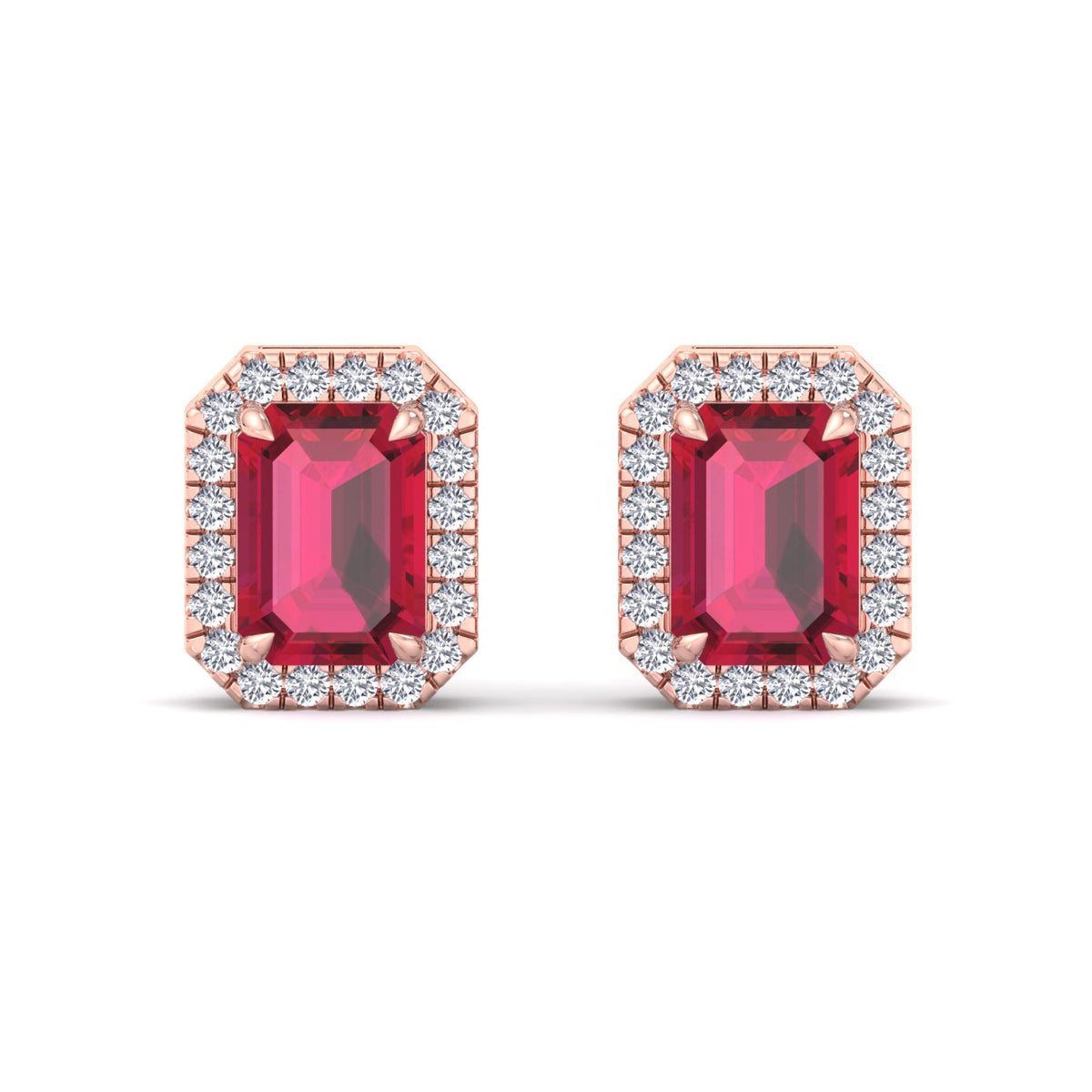 Fuoco - Emerald Cut Ruby and Diamond Halo Earrings - Gem Jewelers Co