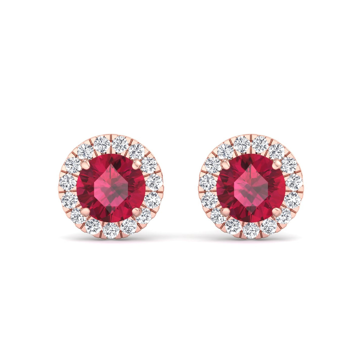 Tavo - Round Cut Ruby & Diamond Halo Earrings - Gem Jewelers Co