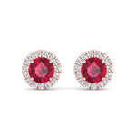 Tavo - Round Cut Ruby & Diamond Halo Earrings - Gem Jewelers Co
