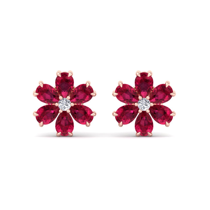 Otta - Pear Shaped Ruby & Diamond Cluster Earrings