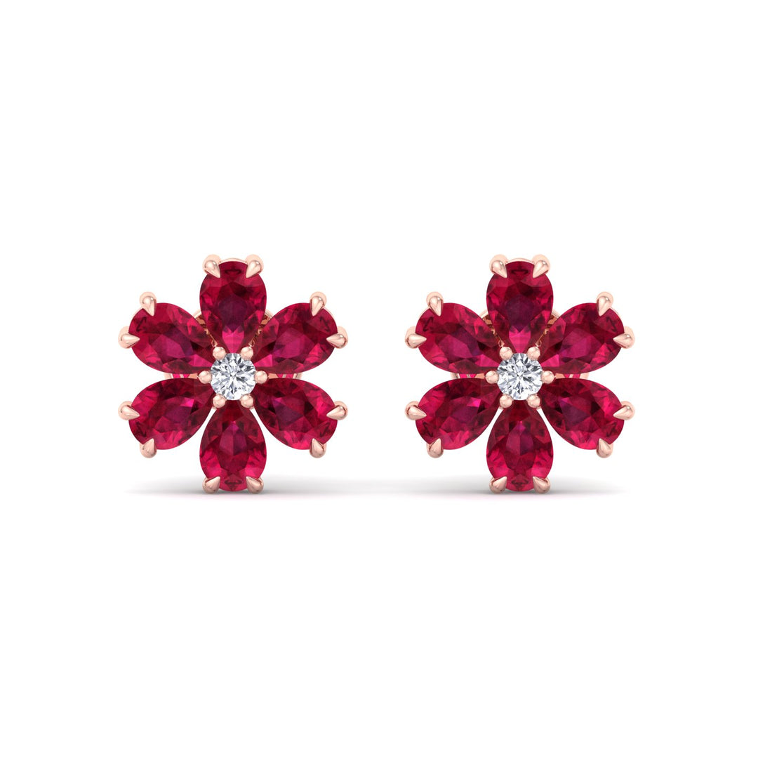 Otta - Pear Shaped Ruby & Diamond Cluster Earrings - Gem Jewelers Co