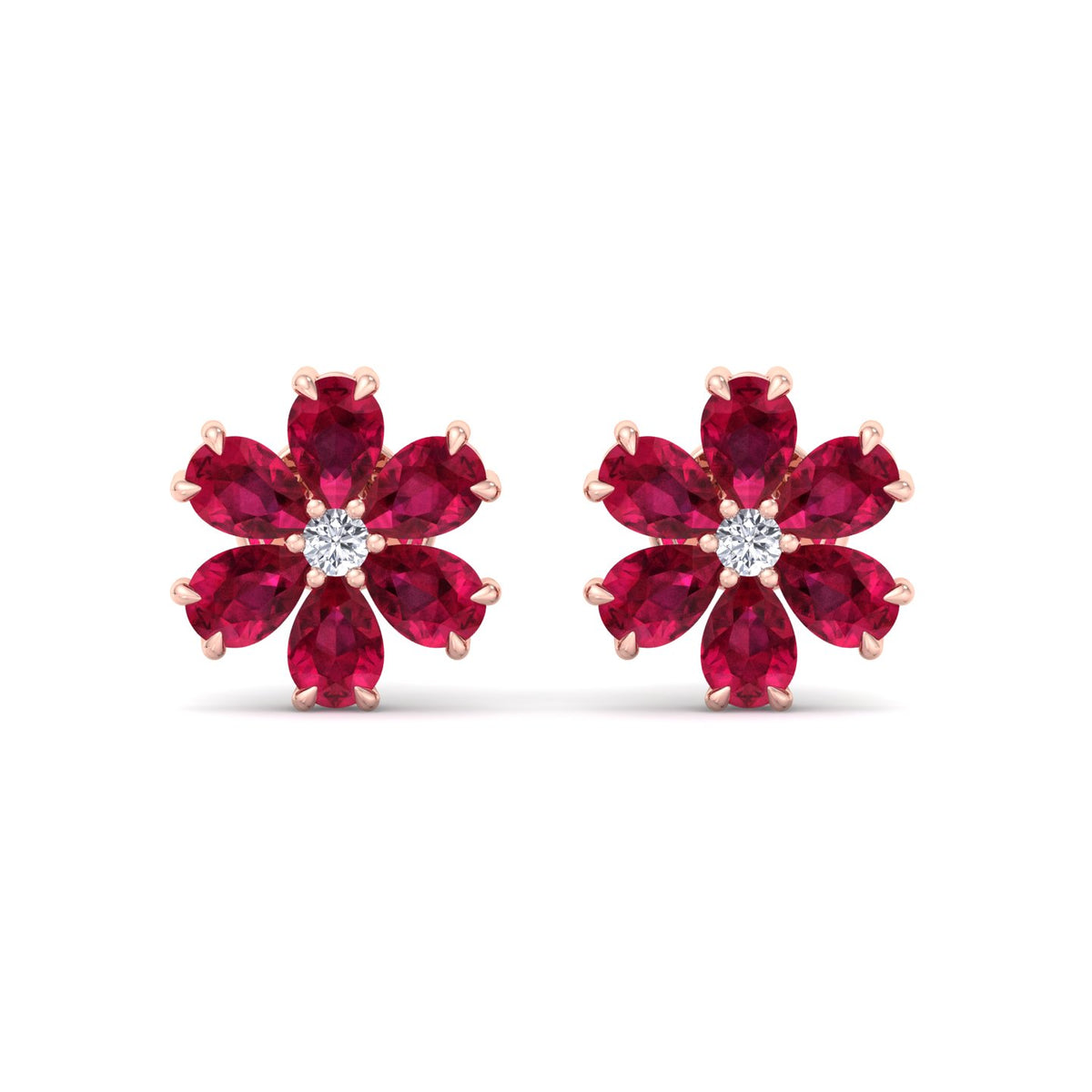 Otta - Pear Shaped Ruby & Diamond Cluster Earrings - Gem Jewelers Co