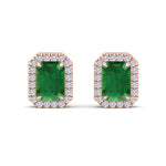 Genio - Emerald Cut Green Emerald Diamond Halo Earrings - Gem Jewelers Co