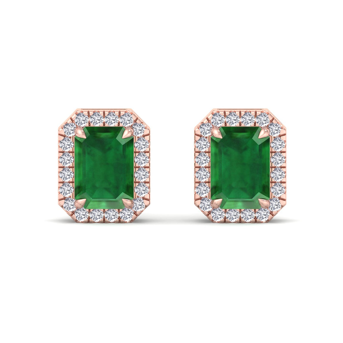 Genio - Emerald Cut Green Emerald Diamond Halo Earrings - Gem Jewelers Co
