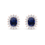 Cielo - Oval Cut Sapphire and Diamond Halo Flower Style Earrings - Gem Jewelers Co