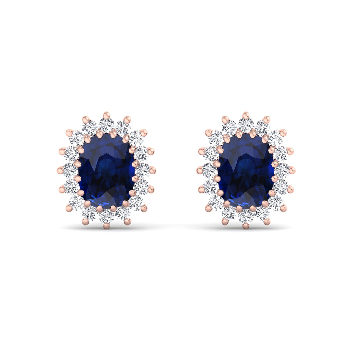 Cielo - Oval Cut Sapphire and Diamond Halo Flower Style Earrings - Gem Jewelers Co