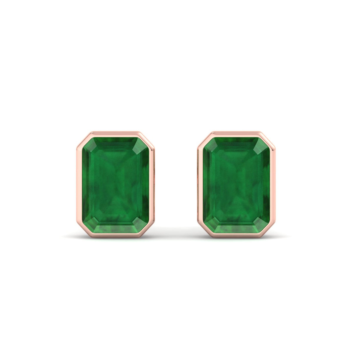Chia - Emerald Cut Emerald Bezel Set Earrings - Gem Jewelers Co