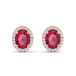 Cora - Oval Cut Ruby and Diamond Halo Earrings - Gem Jewelers Co