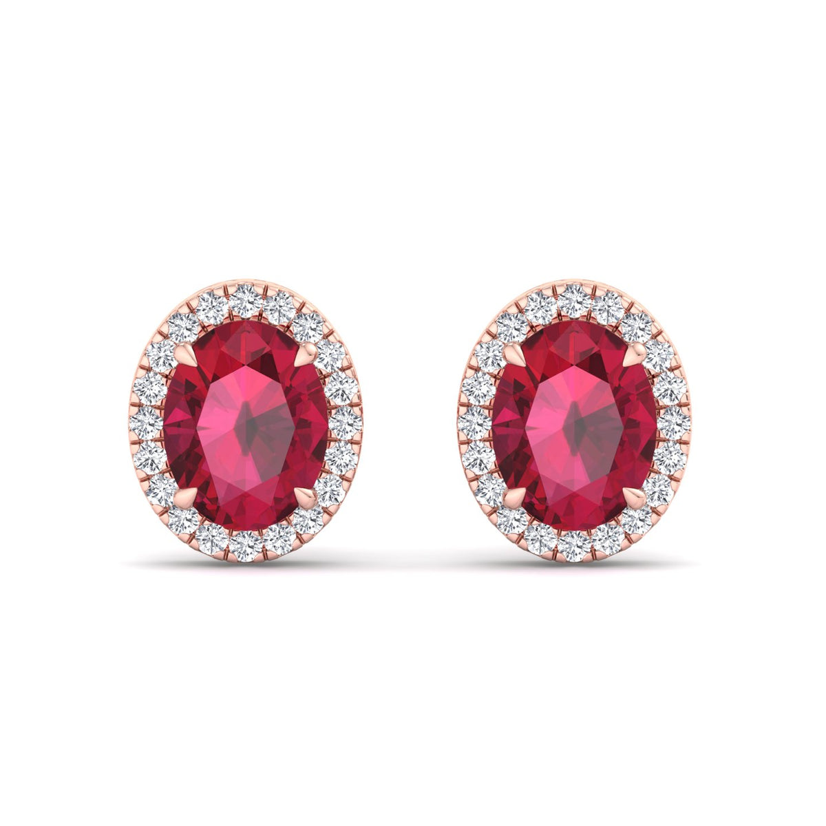Cora - Oval Cut Ruby and Diamond Halo Earrings - Gem Jewelers Co