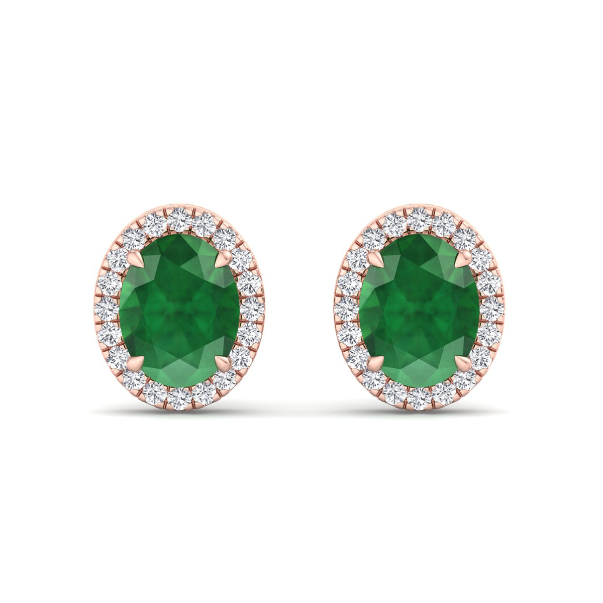 Foglia - Oval Cut Emerald and Diamond Halo Earrings - Gem Jewelers Co